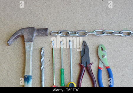 mechanic tool on wooden board Stock Photo