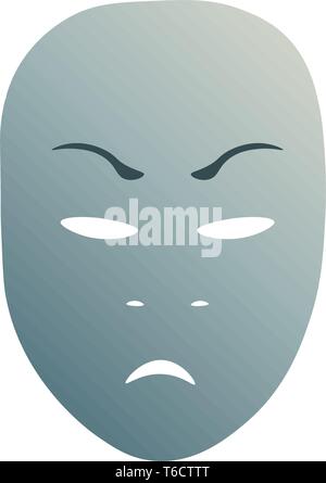 Theatrical mask with anger emotion. Vector illustration. Blue mask with gradient isolated on white background. Stock Vector