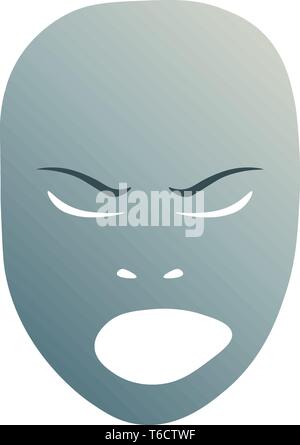 Theatrical mask with angry emotion. Vector illustration. Blue mask with gradient isolated on white background. Stock Vector