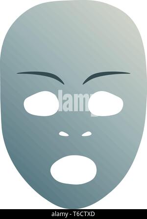 Theatrical mask with astonished emotion. Vector illustration. Blue mask with gradient isolated on white background. Stock Vector