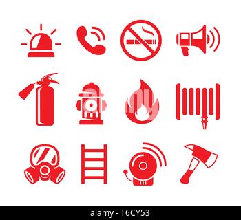 Set of fire safety vector icons. Fire emergency icons isolated on white background Stock Vector