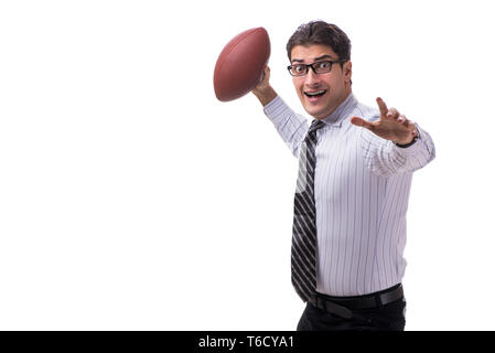 Young businessman with american football isolated on white Stock Photo