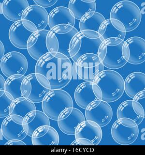 Seamless pattern of transparent bubbles on blue background. Stock Vector