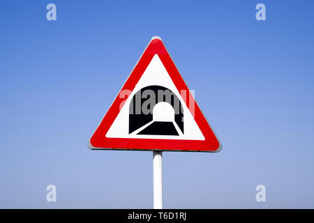A road sign warning about the tunnel. Stock Photo