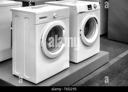 Washing machines are sold in the store. Stock Photo