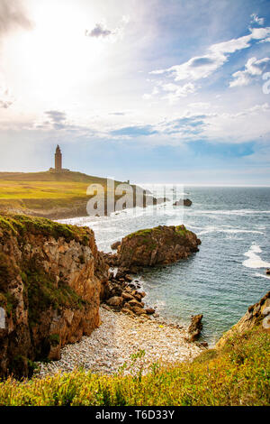 HERCULES, Galicia fashion Handrawing Lighthouse A Coruña, Sketch, Original handmade, Sunset, framed.