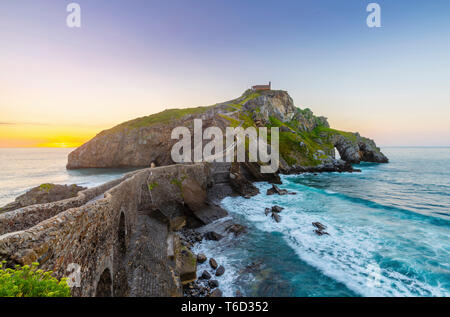 Spain, Basque country, San Juan de Gaztelugatxe, view of islet at sunset Stock Photo