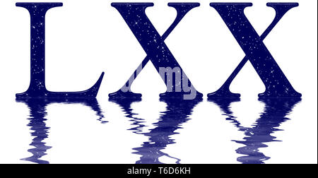 Numeral 70, seventy, reflected on the water surface, isolated on