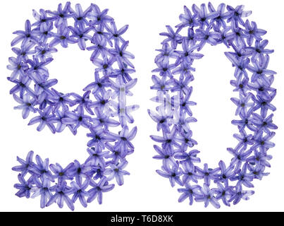 Numeral 90, ninety, from natural flowers of hyacinth, isolated on white background Stock Photo