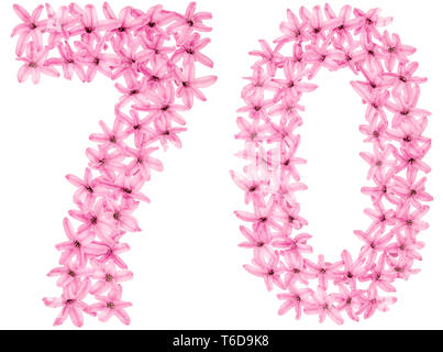 Numeral 70, seventy, from natural flowers of hyacinth, isolated on white background Stock Photo