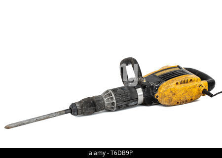 Old electric hammer drill, isolated on white background Stock Photo