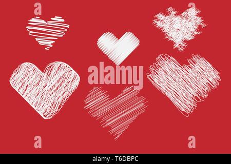 Set of scribbled hand drawn sketch hearts for Valentines Day design Vector illustration Stock Vector