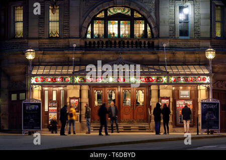 The main entrance of Buxton Opera House at night, Buxton, Derbyshire. Stock Photo