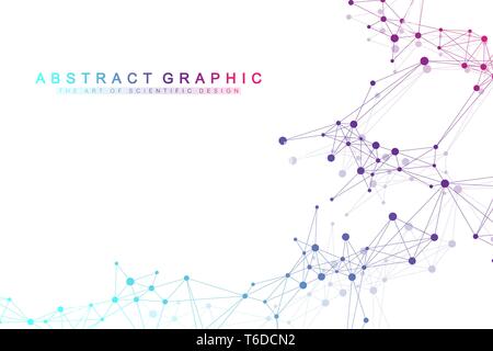 Geometric abstract background with connected line and dots. Network and connection background for your presentation. Graphic polygonal background Stock Vector