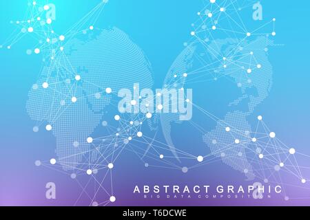Geometric abstract background with connected line and dots. Network and connection background for your presentation. Graphic polygonal background Stock Vector