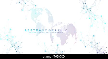 Geometric abstract background with connected line and dots. Network and connection background for your presentation. Graphic polygonal background Stock Vector