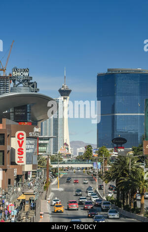LAS VEGAS, NEVADA, USA - FEBRUARY 2019: Wide angle view looking north up Las Vegas Boulevard, which is also known as The Strip. Stock Photo