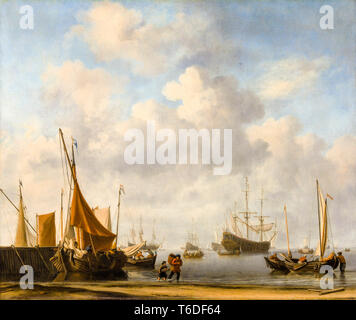 Entrance to a Dutch Port, c. 1665, Dutch East India Company painting by Willem van de Velde the Younger Stock Photo