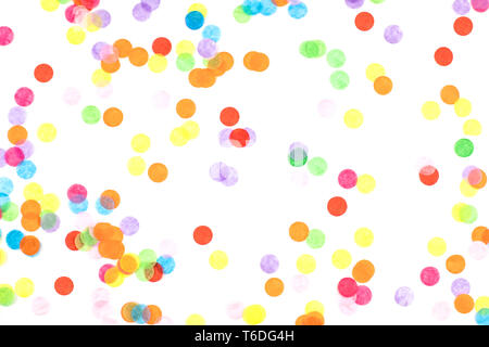 Bright multicolored confetti isolated on white background. Stock Photo
