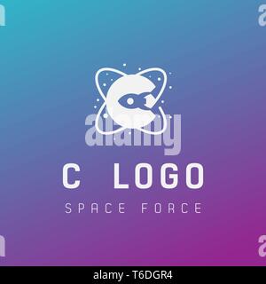 c initial space force logo design galaxy rocket vector in gradient background - vector Stock Vector
