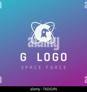 g initial space force logo design galaxy rocket vector in gradient background - vector Stock Vector