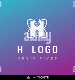 h initial space force logo design galaxy rocket vector in gradient background - vector Stock Vector
