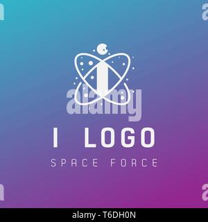 i initial space force logo design galaxy rocket vector in gradient background - vector Stock Vector