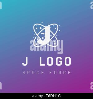 j initial space force logo design galaxy rocket vector in gradient background - vector Stock Vector