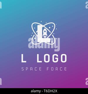 l initial space force logo design galaxy rocket vector in gradient background - vector Stock Vector