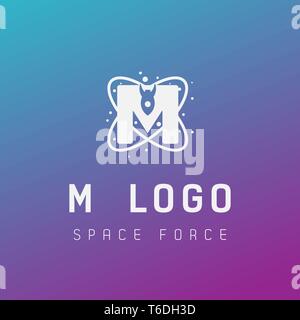 m initial space force logo design galaxy rocket vector in gradient background - vector Stock Vector