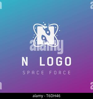 n initial space force logo design galaxy rocket vector in gradient background - vector Stock Vector