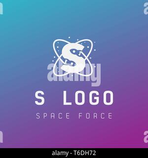 s initial space force logo design galaxy rocket vector in gradient background - vector Stock Vector