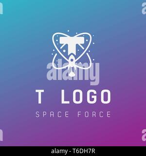 t initial space force logo design galaxy rocket vector in gradient background - vector Stock Vector