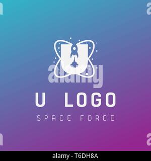 u initial space force logo design galaxy rocket vector in gradient background - vector Stock Vector