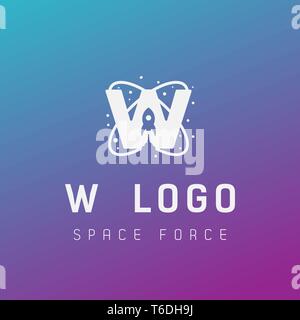 w initial space force logo design galaxy rocket vector in gradient background - vector Stock Vector