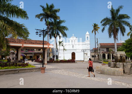 Street scene in the central square, Copan Ruinas town, near the Copan archaeological site, Honduras, Central America Stock Photo