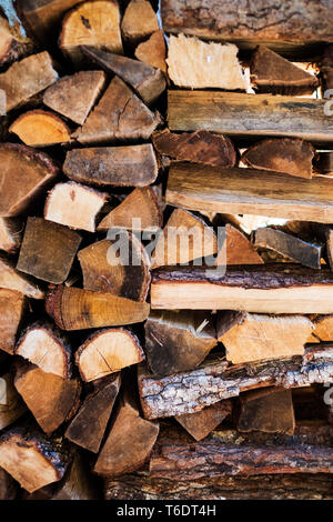 Close up of a stack of firewood logs. Stock Photo