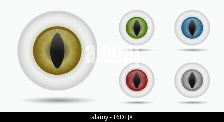 Different coloured reptilian eyeballs and vertical iris Vector illustrations Stock Vector