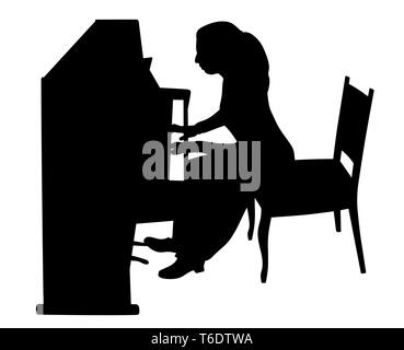 Woman playing upright piano Stock Vector