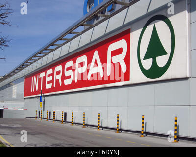 LJUBLJANA, SLOVENIA - MARCH 22 2019: SPAR logo on a supermarket shop Stock Photo