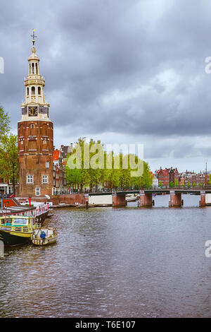 Clock Tower in Amsterdam Stock Photo