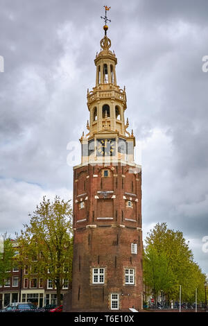 Clock Tower in Amsterdam Stock Photo