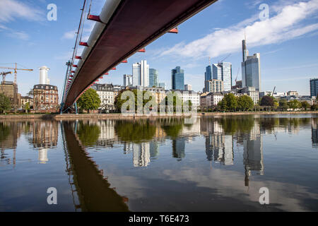 Frankfurt am Main, view of the city skyline, Germany, pedestrian bridge, Stock Photo