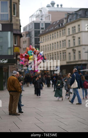 Frankfurt, Germany - March 02, 2019: Crowds and pedestrians shopping at the Konstablerwache on March 02, 2019 in Frankfurt. Stock Photo