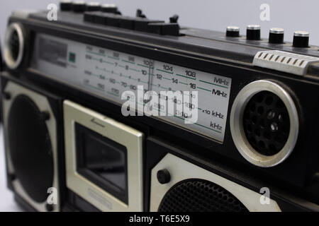 In the 70s and 80s the music was listened to through the cassettes, a magnetic storage device. The radios were very large, containing two speakers and