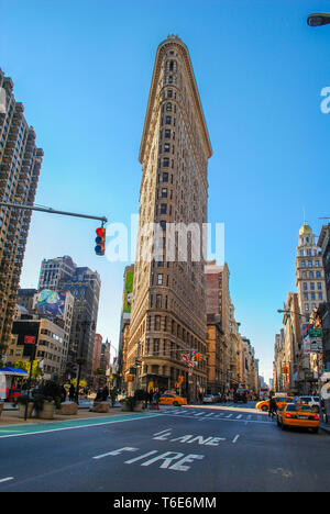 The flat iron building on a clear autumn day in NCY. Stock Photo