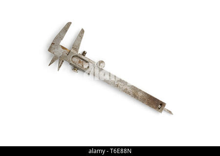 Old and rusty vernier caliper isolated on white Stock Photo