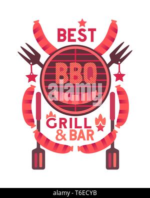 Best BBQ funny flat hand drawn vector color icon Stock Vector