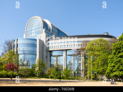 Eastern facade of the Paul-Henri Spaak building, seat of the hemicycle of the European Parliament in Brussels, Belgium, seen from the Leopold park. Stock Photo