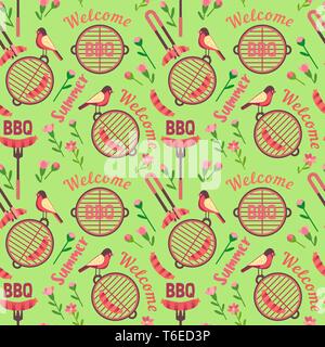 Flat hand drawn barbecue icon seamless pattern Stock Vector